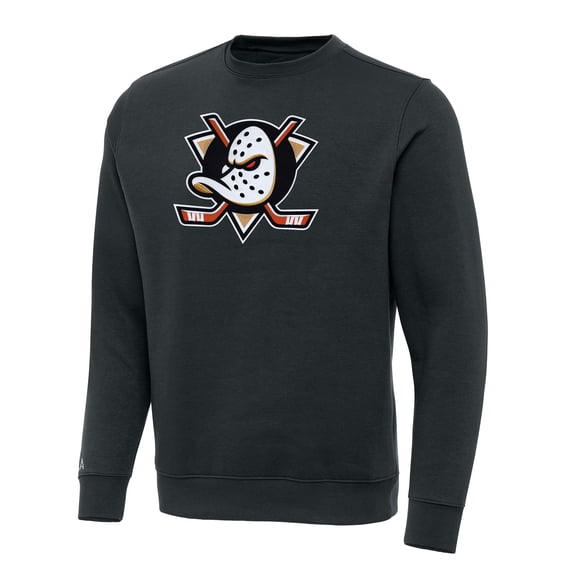 Men's Antigua Charcoal Anaheim Ducks Victory Crewneck Pullover Sweatshirt