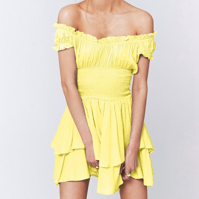 Chic Off Shoulder Dress Summer Chiffon Mini Dress With Waist Ruffle Sleeves  & Sweetheart Neckline - Walmart.com