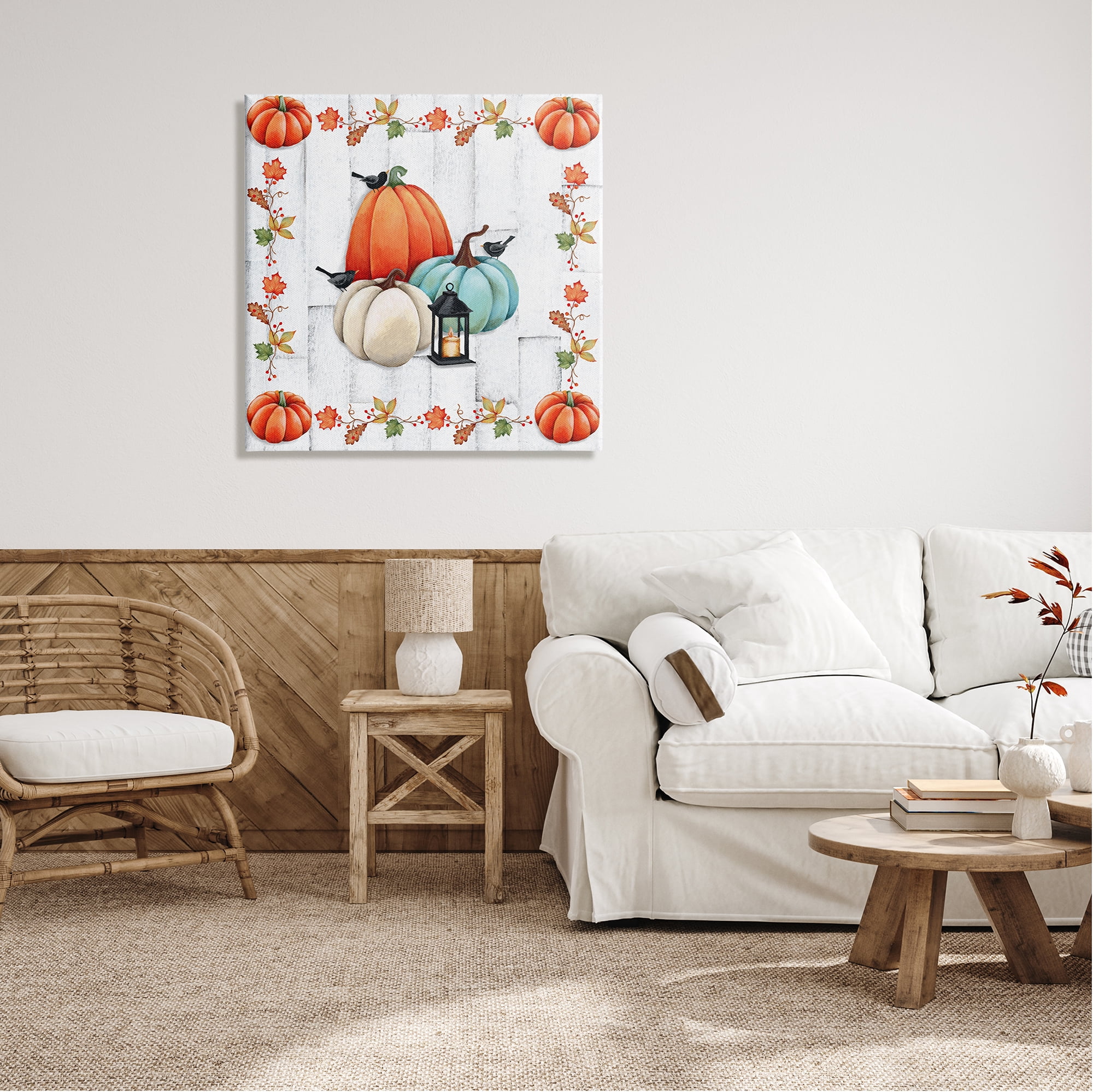 Stupell Industries Crows on Fall Pumpkins Holiday Painting Gallery Wrapped Canvas Art Print Wall Art, 30 x 30