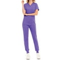 thumbnail image 1 of Conjunto médico de manga corta para mujer, casual, liso, con cuello en V, blusas y pantalones jogger, 1 of 2