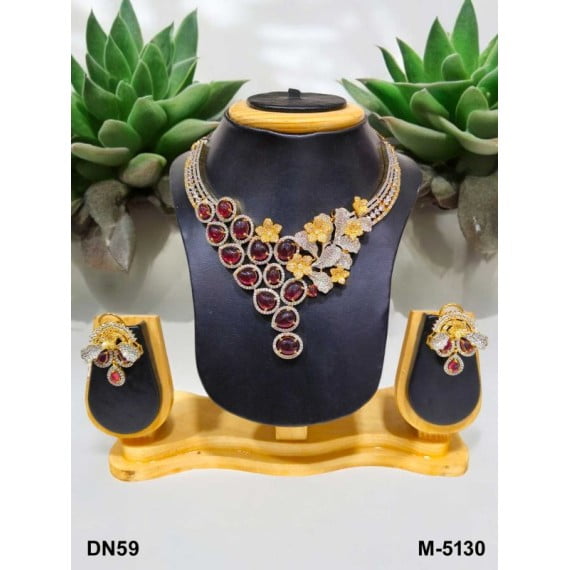 Elegant Red Gold & Cubic Zirconia Bridal Necklace Set – Handmade Statement Jewelry