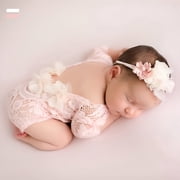 TELOLY 2026 New Newborn Baby Girls Photography Props Photo Shoot Outfits Flower Headband Cute Lace Romper Newborn Photography Outfits Girl