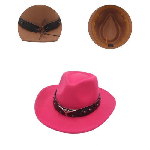 Fedora Hat Cow-head Decor Wide Brim Western Style Soft Touch Head Protection Autumn Winter Felt Hat for Travel