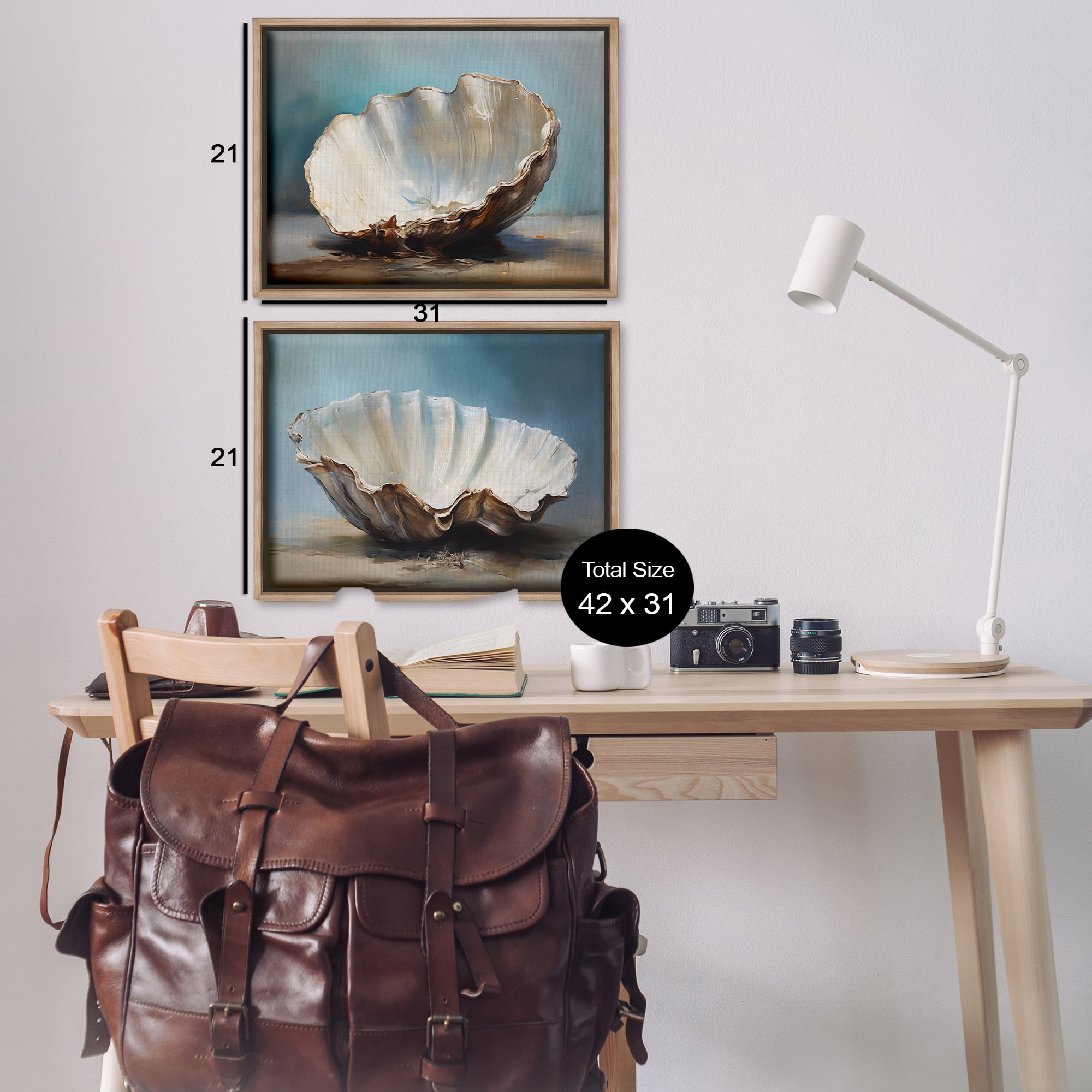Stupell Industries Fresh Beach Finds Shells Nautical & Beach Painting Brown Floater Framed Canvas Art Print Wall Art, 31 x 21, Set of 2