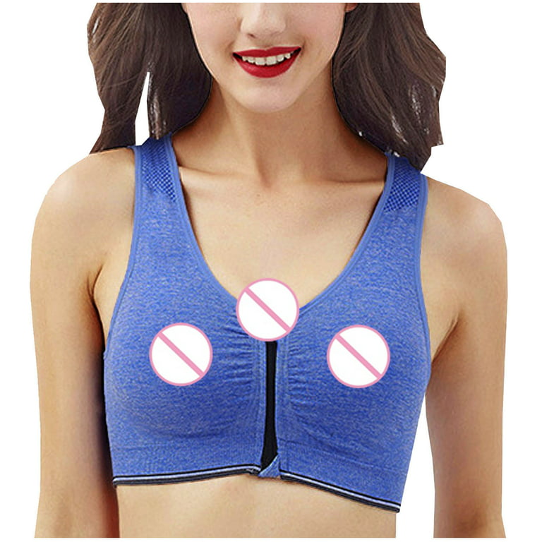 Women's Front Zip Yoga Bra Sleep Bras Plus Size Comfort Soft Push Up Support  Lingerie Wirefree Sports Bra Workout Dark Blue 