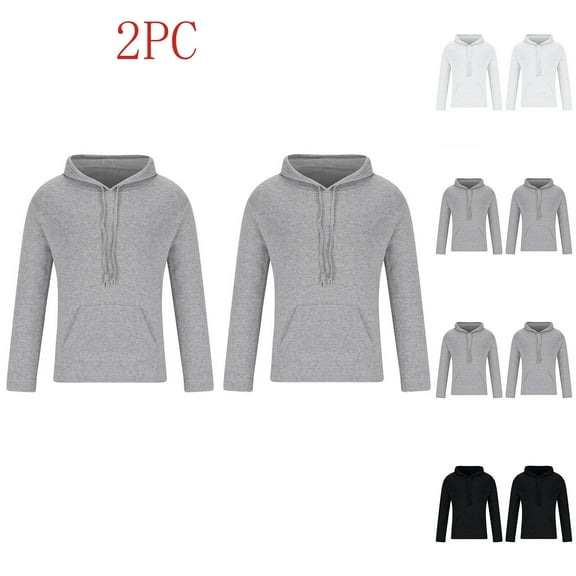 Momasggi 2 Pack Men's Hoodies Big and Tall Long Sleeve Drawstring Hooded Sweatshirts Lightweight Fall Casual Hoodie Solid Color Basic Pullover Tops with Pockets Black L