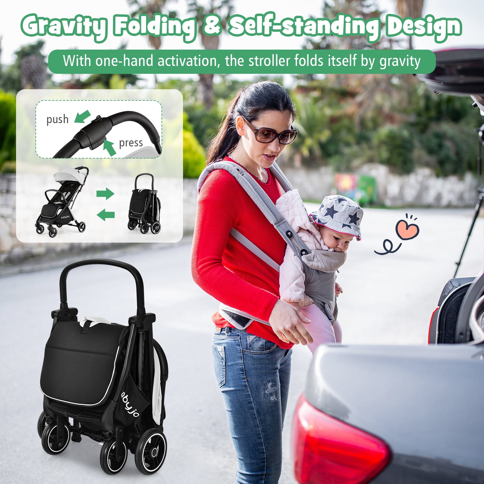 Infans Portable Baby Stroller One-Hand Fold Pushchair W/ Aluminum Frame Grey