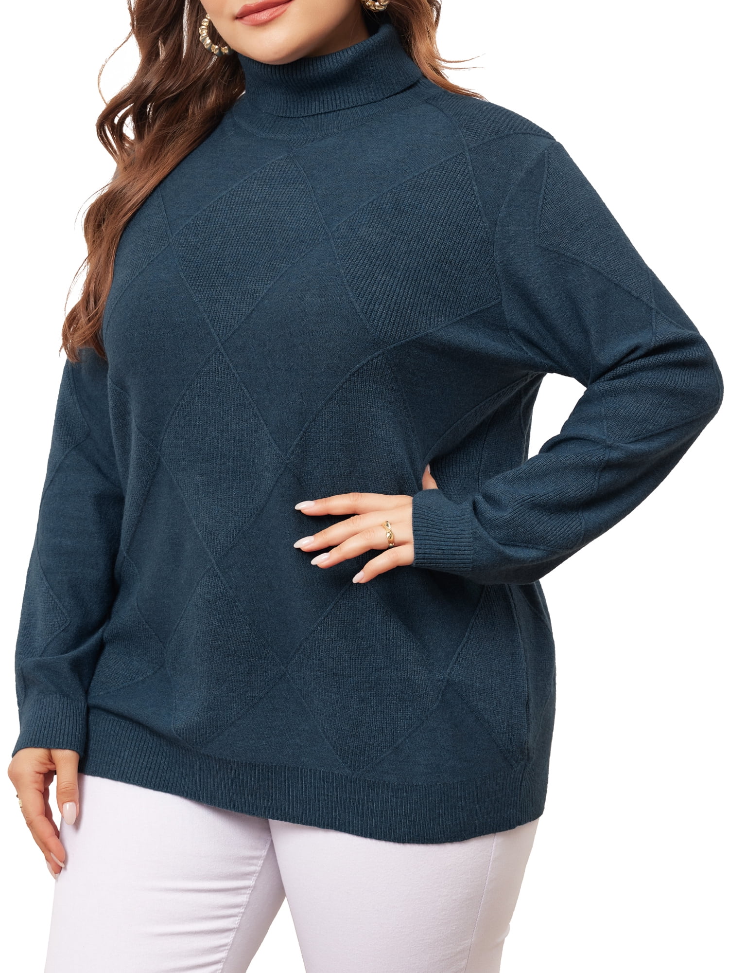 DARING DIVA Plus Size Long Sleeve Turtleneck Novelty Sweater 4X Blue
