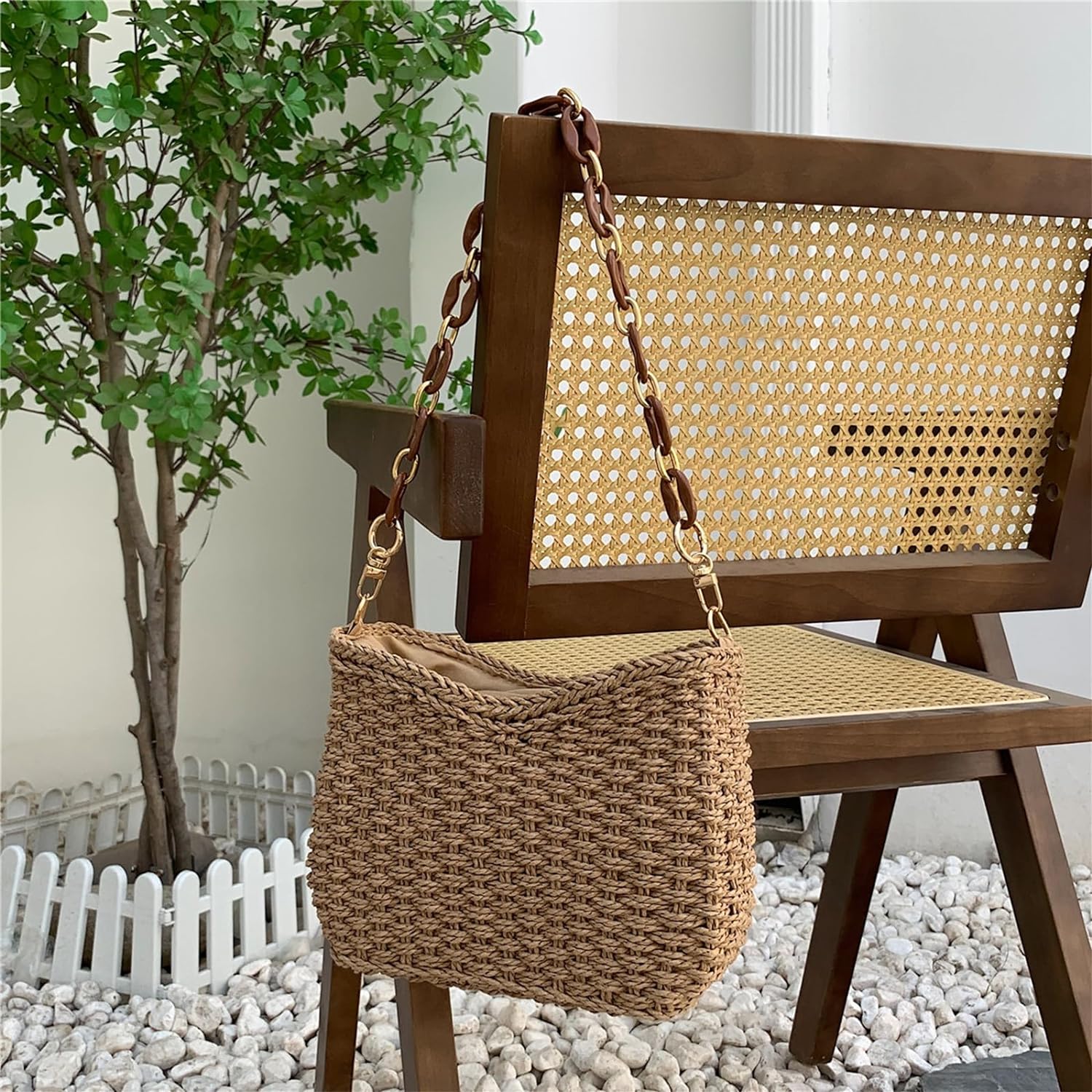 LinYooLi Straw Beach Bag, Summer Straw Bags for Women Trendy Straw Purses and Handbags Shoulder Tote Bag for Vacation