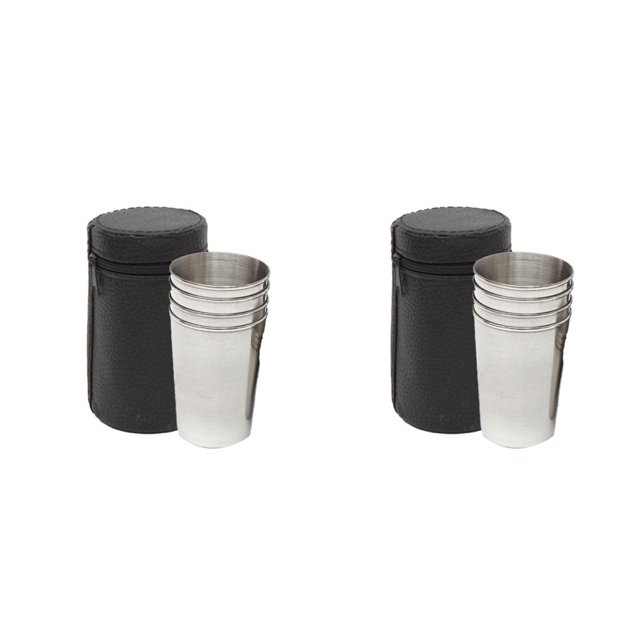 Toystoory Juego de 4 tazas de acero inoxidable para exteriores Mini con bolsa de cuero cubierta S 2piezas