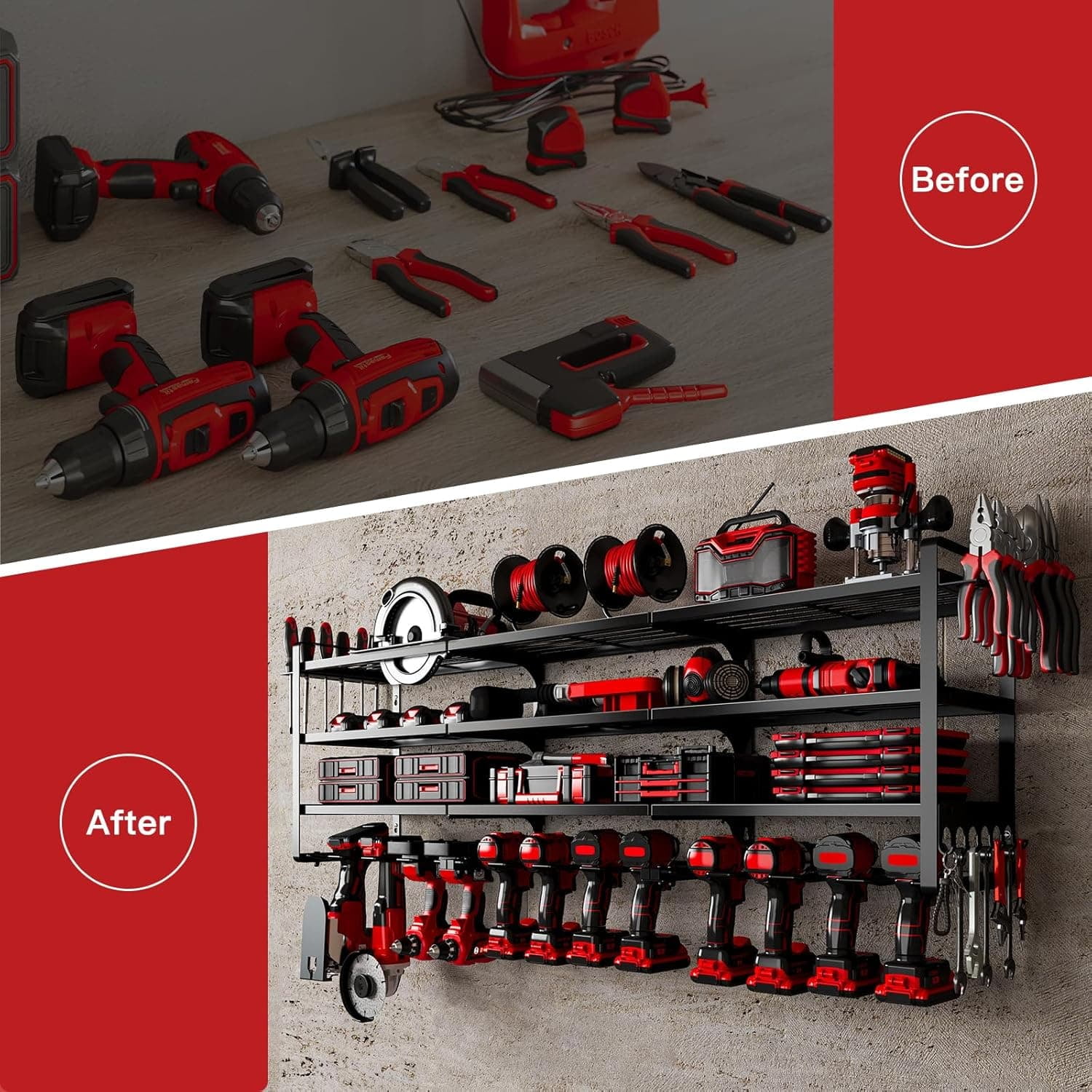48" Large Power Tools Organizer Wall Mount,12 Drill Holder for Garage, Workshop Heavy Duty Storage Rack