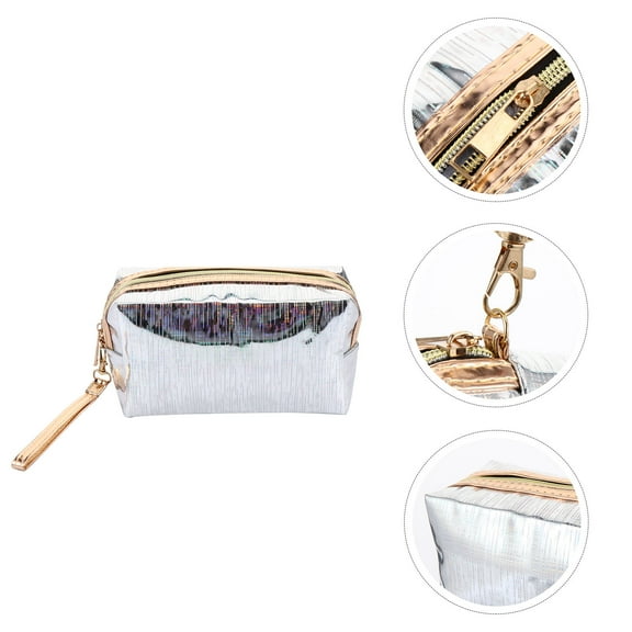 Soimiss Waterproof Silver Cosmetic Bag with Durable Zipper for Storage and Travel Use, Small Size