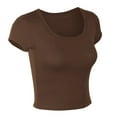 thumbnail image 7 of Jzuxvd Womens Summer Sexy Short Sleeve Square Neck Double Lined Basic Slim Fit Crop T Shirt Brown M, 7 of 7