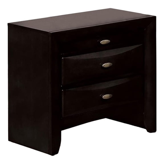 Simo Nightstand- Spacious Top- Metal Knobs- 3 Drawers- Black Solid Wood