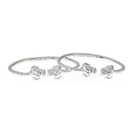 Better Jewelry Solid .925 Sterling Silver West Indian Bangles with Puppy Ends (PAIR)