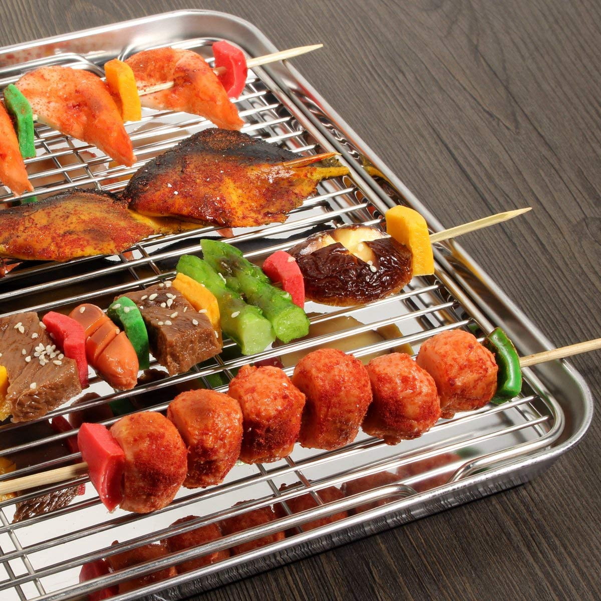 Baking Sheet With Rack Set [2 Sheets + 2 Racks]  Stainless Steel Cookie Pan Tray Cooling Size 12 X 10 1 Inch Non Toxic & Heavy Duty Easy Clean