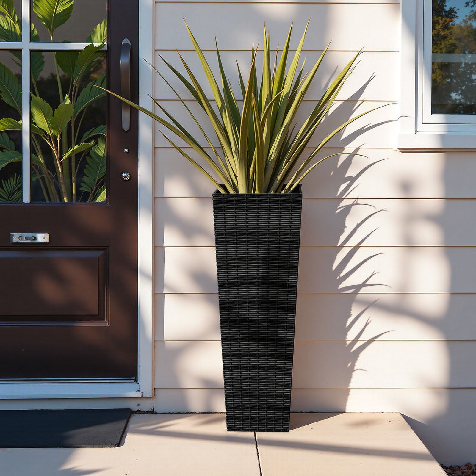 Homall 2-Pack 32" Tall Outdoor Plastic Planters with Inside Pots, Rattan - Patterned for Patio Decor