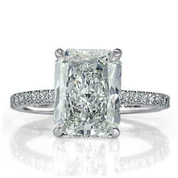 HeartsAndYou 1.5ct Radiant Cut Moissanite Solitaire Ring 18k White Gold Over Silver with Round Accent Stylish