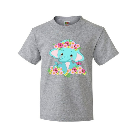Inktastic Cute Baby Elephant with Flowers Youth T-Shirt