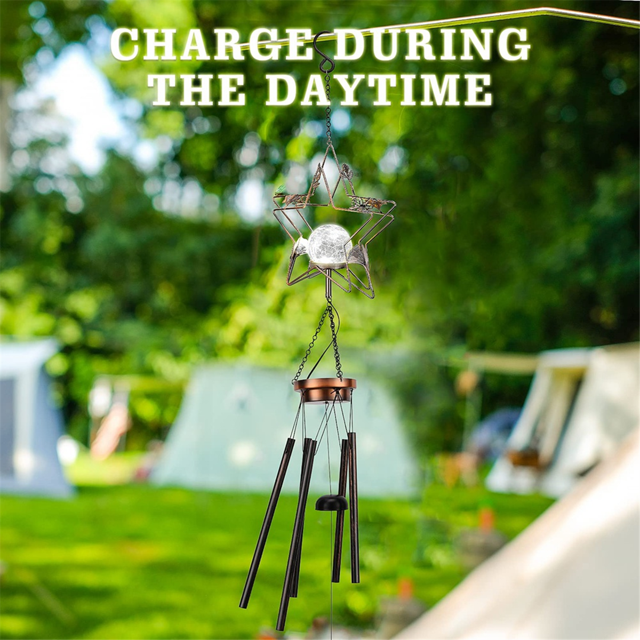 Wind Chimes for Outside, Star Solar Windchimes Outdoors, Waterproof LED Glass Ball Wind Chime, Garden Decor A