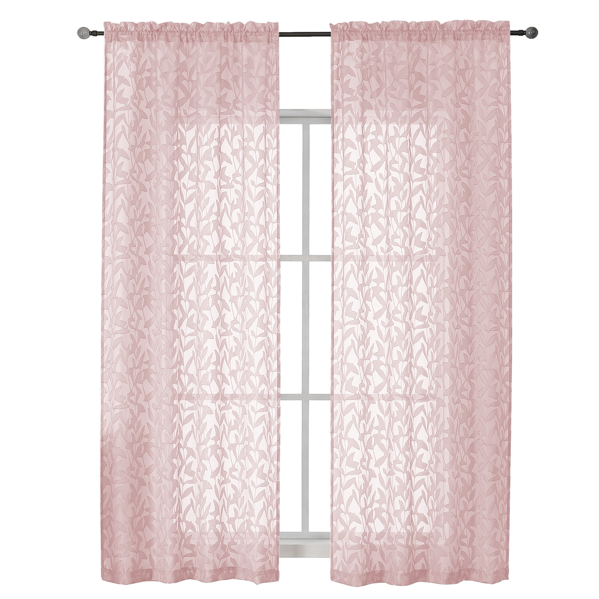 OVZME Leila Blush Pink Sheer Curtains 84 Inches Long 2 Panels Set, Light Filtering Leaves Jacquard Window Curtain Drapes for Living Room Bedroom, Each 40Wx84L Inch， Blush Pink
