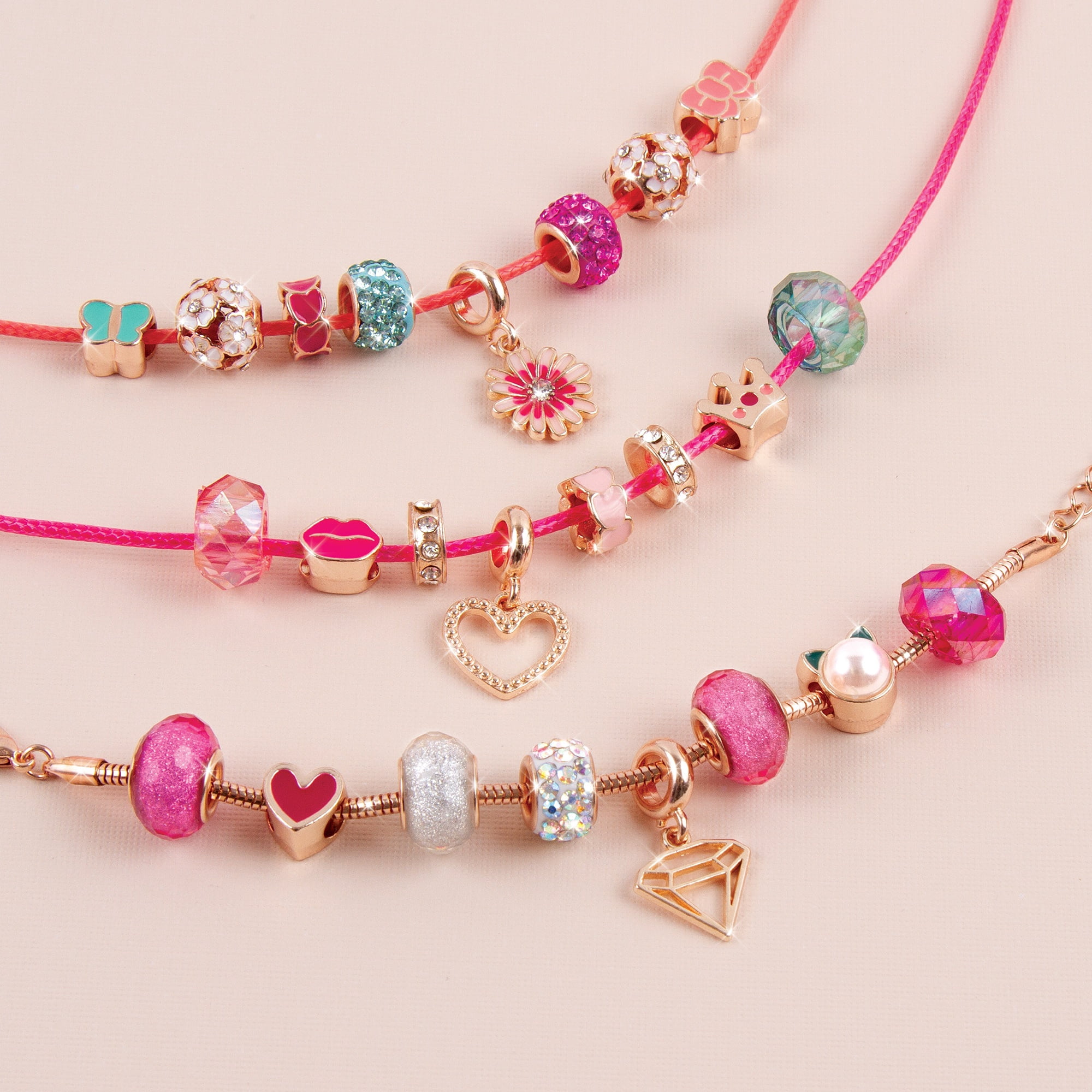Make It Real: Halo Charms 2-in-1 True Blue & Think Pink DIY Jewelry Kit - Create 6 Bracelets, 56 Pieces, Tweens & Girls Ages 8+