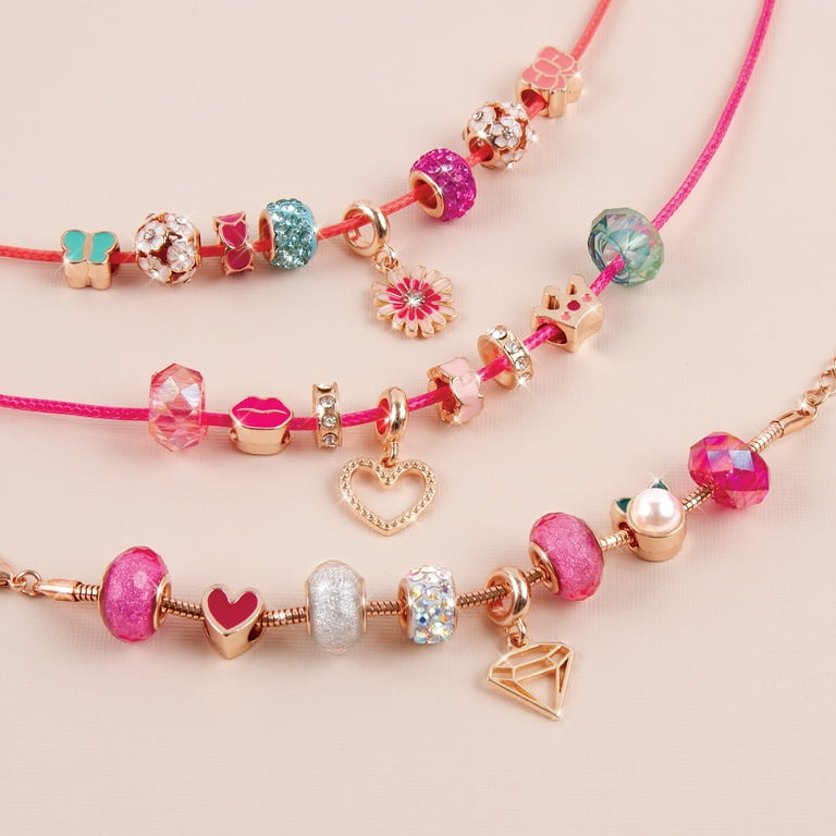 92 PCS DIY Charm Bracelet Necklaces Jewelry Making Kit with Pink
