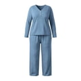 thumbnail image 7 of Fashion Pajamas for Women Set Plus Size Fashionable Solid Color Button V Neck Long Sleeved Shirt Pants Casual Home Suit Set XXXL, 7 of 7