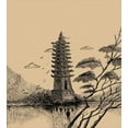 thumbnail image 3 of East Duvet Cover Set, Old Stone Tiered Tower Vintage Taoist House of Faith Historical Illustration, Decorative 3 Piece Bedding Set with 2 Pillow Shams, Queen Size, Pale Brown Black, by Ambesonne, 3 of 3