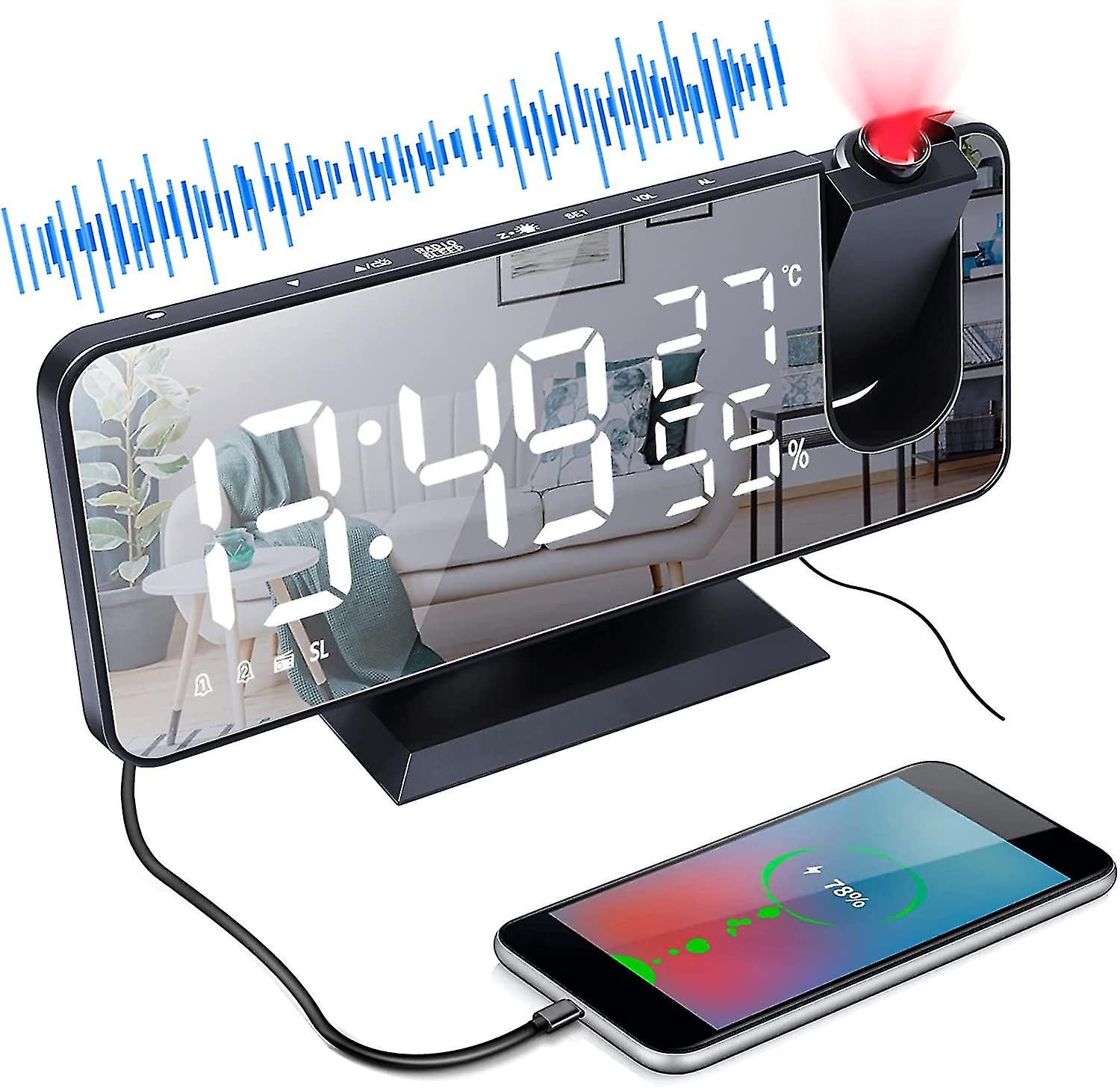 Projector Bluetooth Clock Ceiling Projection Clock Radio, 180 Projector Clock Radio, Digital ...