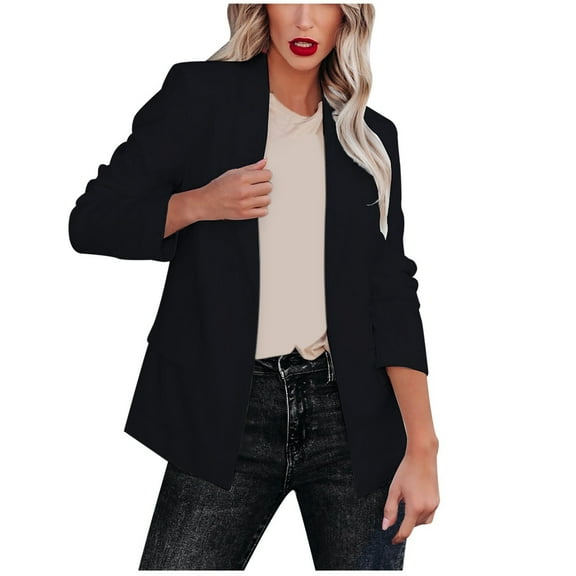 Women's Casual Blazers Long Sleeve Open Front Work Office Blazer Jackets Solid Color Loose Lightweight Blazer Coat with Pockets