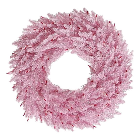 Pemberly Row 24" Plastic Fir Artificial Christmas Wreath in Pink