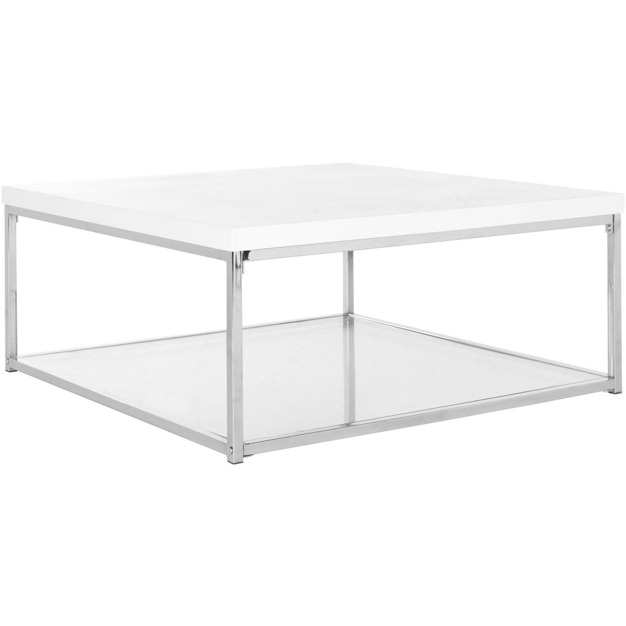 SAFAVIEH Malone Modern Glam Chrome High Gloss Coffee Table, White/Chrome