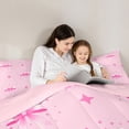 thumbnail image 6 of Feelyou Princess Bowknot Kids Queen Comforter Set, Kawaii Cartoon Stars Bedding Sets, Cute Bow-tie Theme Reversible Bedding Comforter Set, Lightweight Room Decor, 3 Pieces, 6 of 9