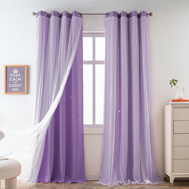 Cortina Yancorp 86x160 cm Estrellas Moradas con Diseño Calado Térmico