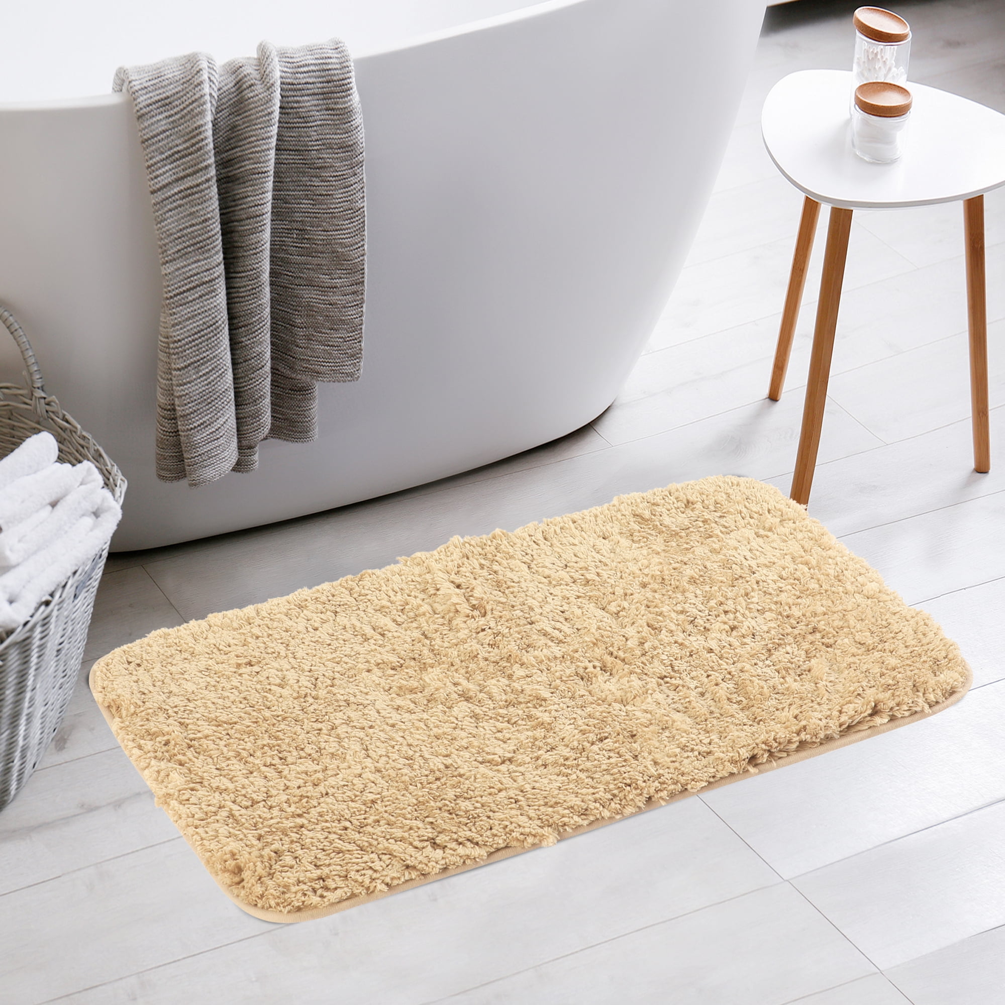 Unique Bargains Non-Slip Thick Microfiber Soft Plush Bathroom Mat Quick Dry Bath Rug Khaki 16"x24"
