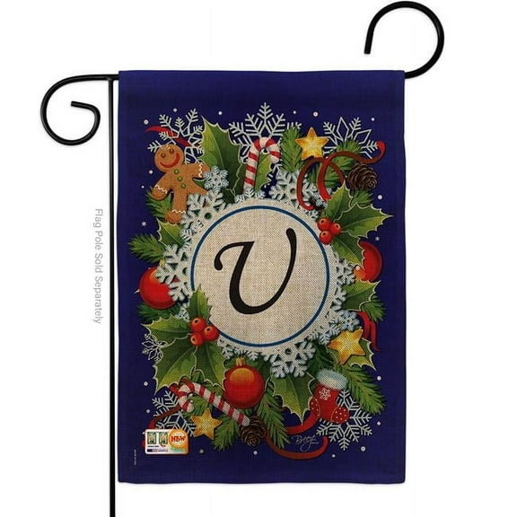 Breeze Decor BD-WT-G-130099-IP-DB-D-US12-BD 13 x 18.5 in. Winter U Initial Burlap Wonderland Impressions Decorative Vertical Double Sided Garden Flag
