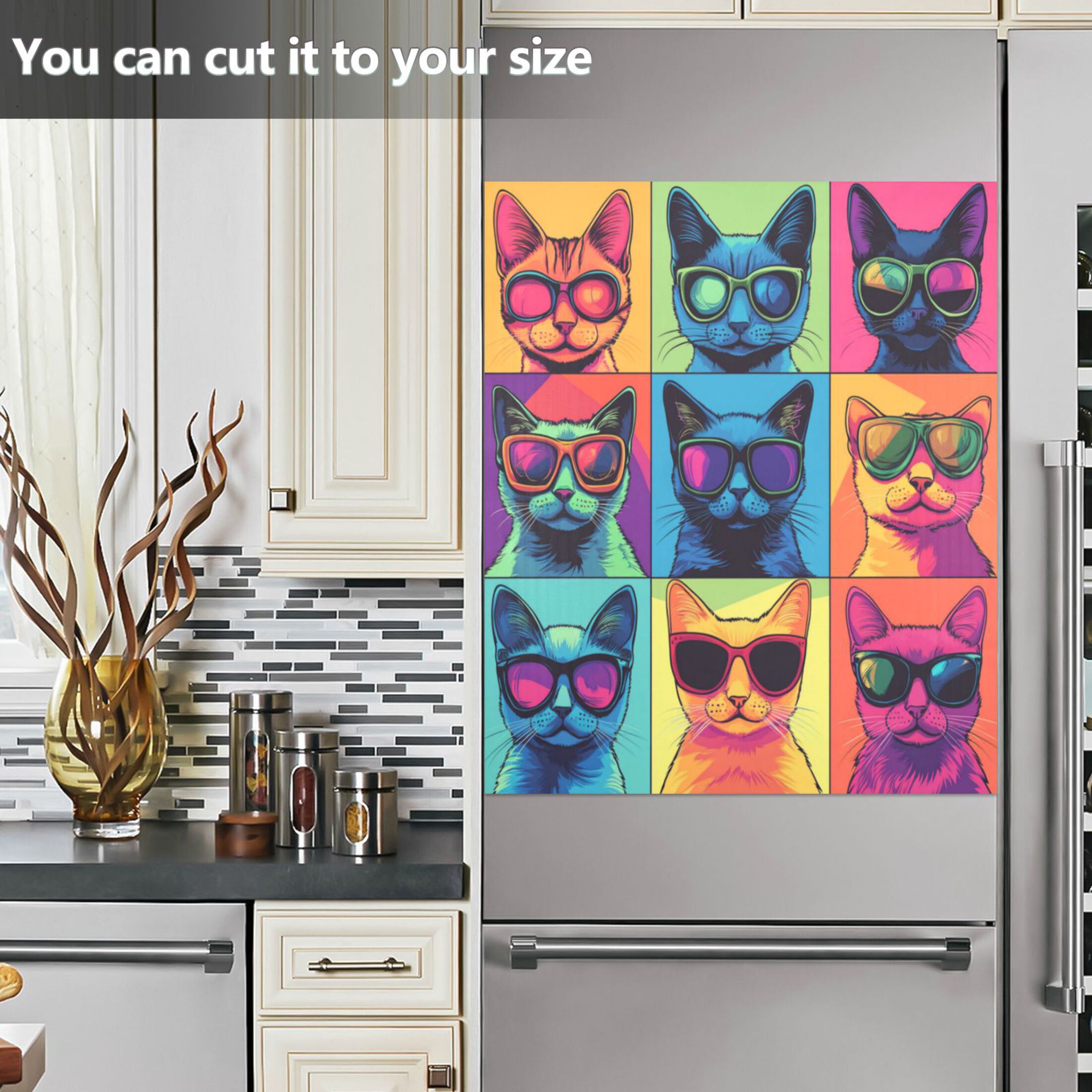 Dishwasher Magnetic Refrigerator Magnet Cover Sticker Home Decorative 23"x26" Colorful Cyberpunk Cats