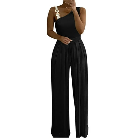 

Women Rompers Metal Button Tank Top High Waist Wide Leg Jumpsuit Soild Color Jumpsuit Womens Work Clothes Turtle Neck Jumpsuits for Women Stretchy Jumpsuits Women Maternity Overall Ladies