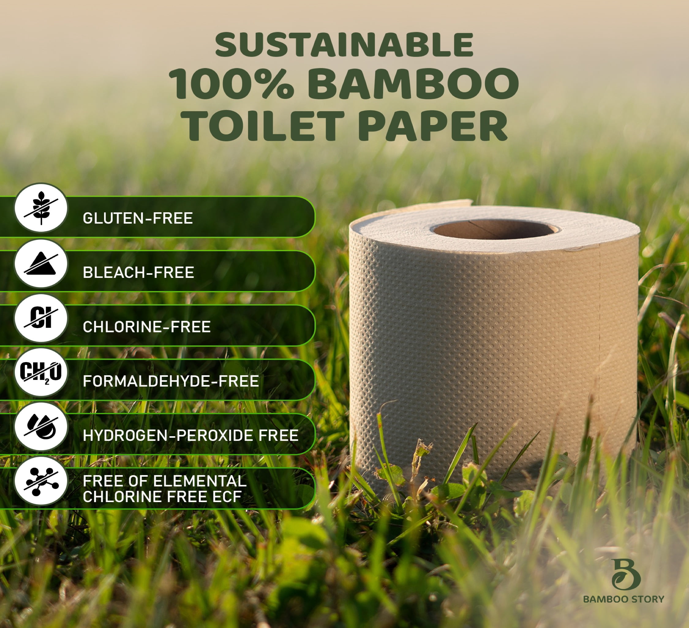 Bamboo Story Bamboo Toilet Paper Unbleached – 6 Rolls, 3-Ply, 350 Sheets | Hypoallergenic, Chemical Free, Septic Safe, FSC Certified | Non Toxic, Natural Bamboo Tissue