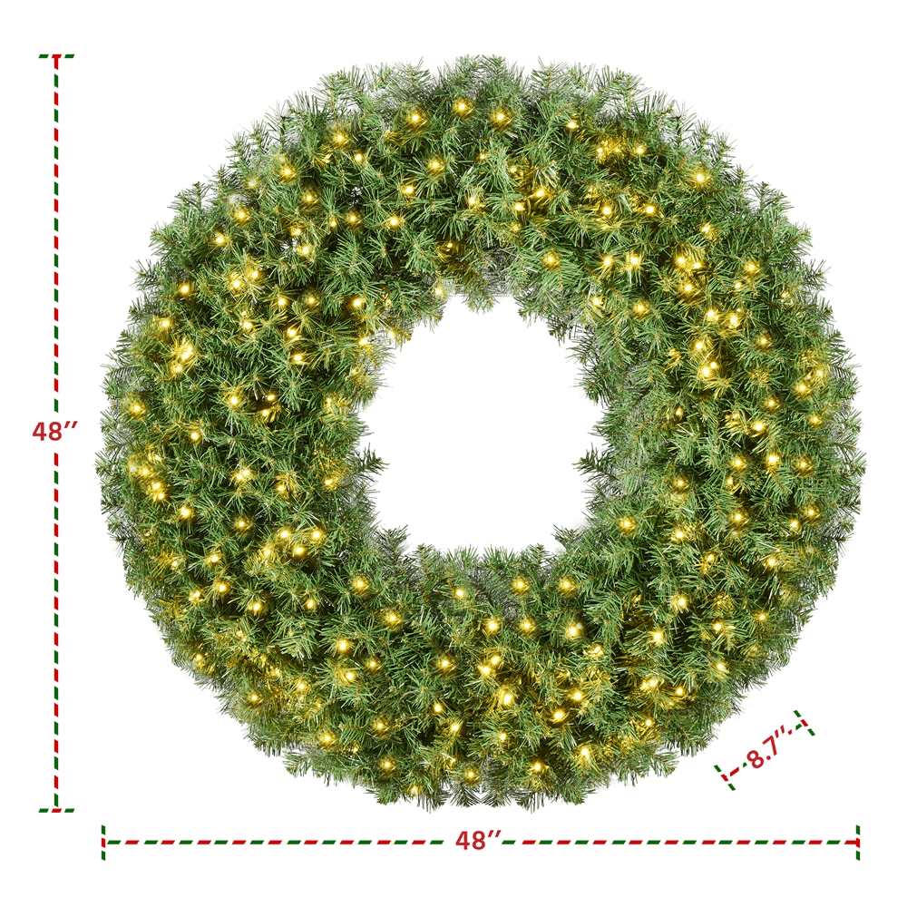 Alden Design 48in Artificial Christmas Wreath with 200 LED Lights, Green