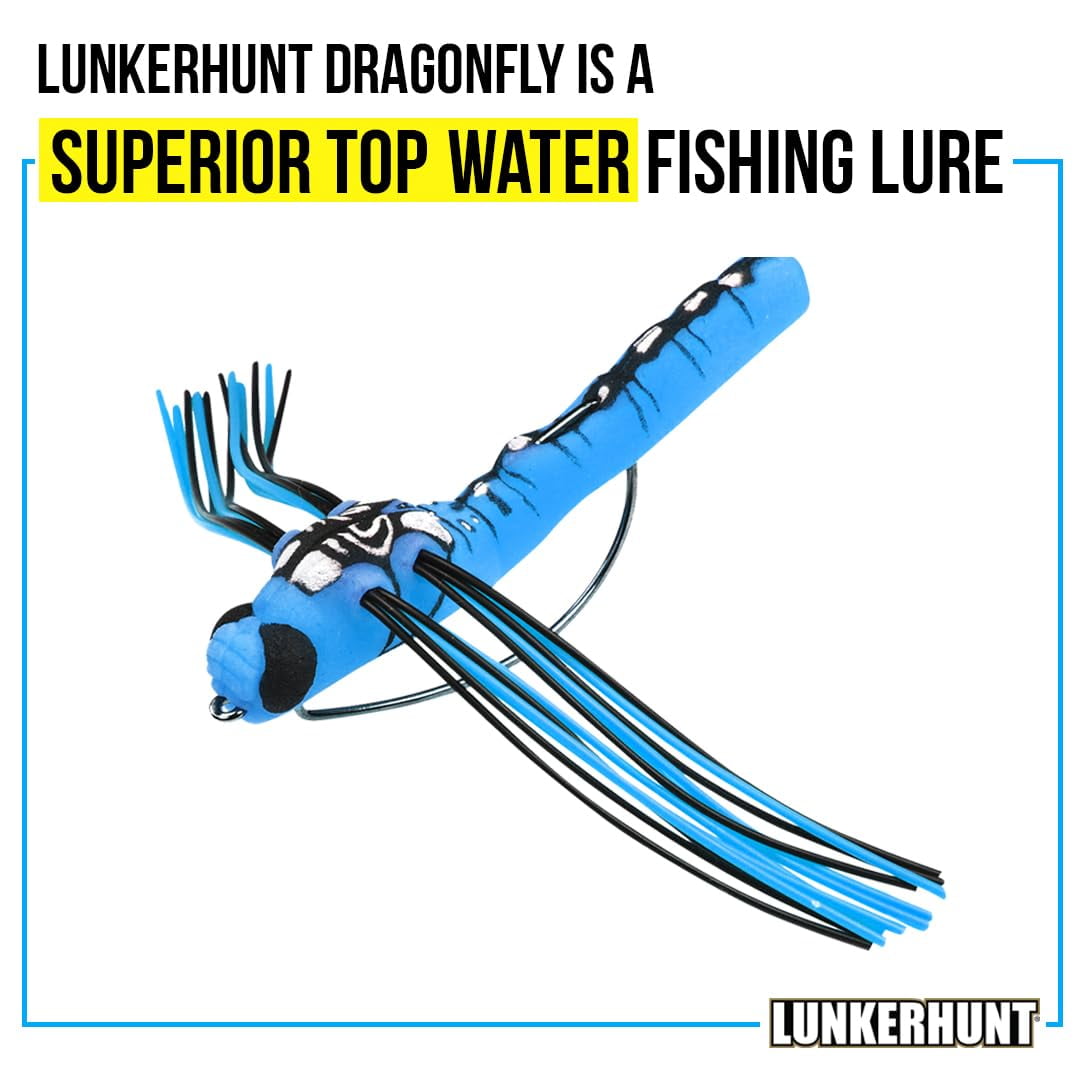 (2 pack) Lunkerhunt Dragonfly Lure with Double Skirted Wings | Perfect Topwater Fishing Lures for Bass, Trouth and Pike, Weedless Bait (Dasher)