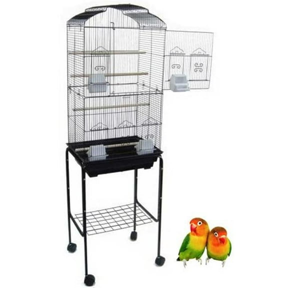 YML 5824-4814BLK 0.37 in. Bar Spacing Square Top Bird Cage with Stand, Black - 18 x 14 in. - Small