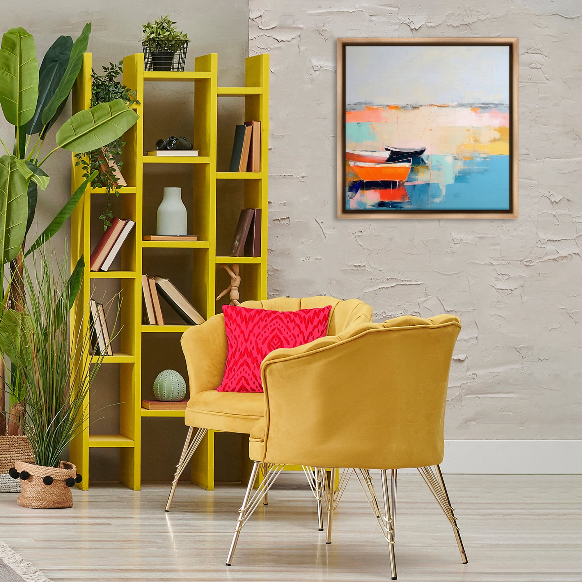 Stupell Industries Vivid Boat Abstraction Transportation Painting Brown Floater Framed Canvas Art Print Wall Art, 25 x 25
