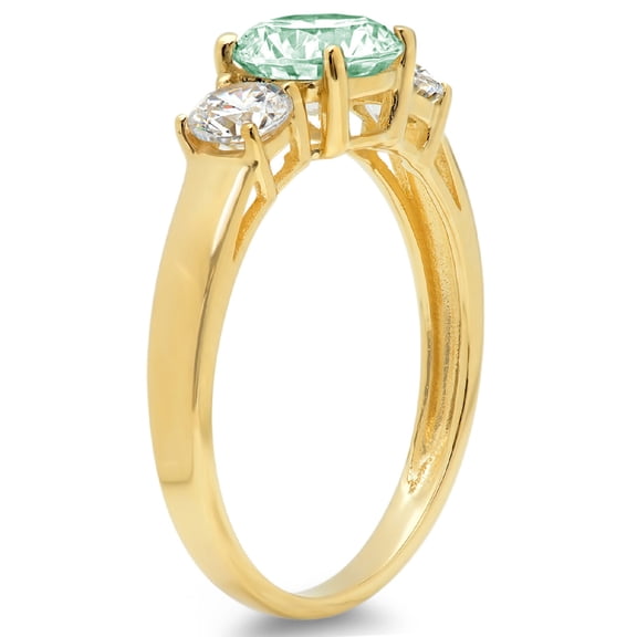 1.5 ct Round Cut Simulated Green Diamond Three-Stone Engagement Ring for Women in 18K Yellow Gold