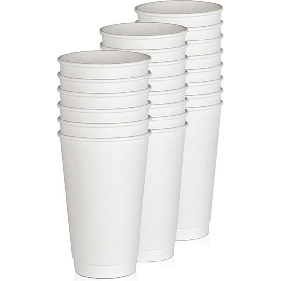 Diska NuLife 16 oz Double Wall White, Disposable Glasses Double Wall Paper Coffee Cups, Hot and Cold Beverage Drinking Tea Cup for Parties, Kitchen (500 Pcs)