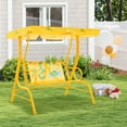thumbnail image 4 of Costway 2-Seater Toddler Porch Swing Chair with Metal Stand Adjustable Canopy Safety Belts Yellow, 4 of 9