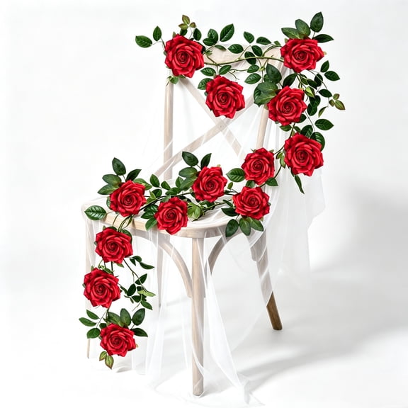 2 Pcs 6FT Artificial Red Rose Garland Vine,12 Flowers Each,Silk Hanging Rose Flower for Wedding Arch Valentine's Day Party JaHe Artisan
