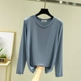 thumbnail image 2 of SELONE Undershirts Long Sleeve Women Thermal T-Shirt Crewneck Pullover Soild Tight Bottom Home Clothes Blue, 2 of 8
