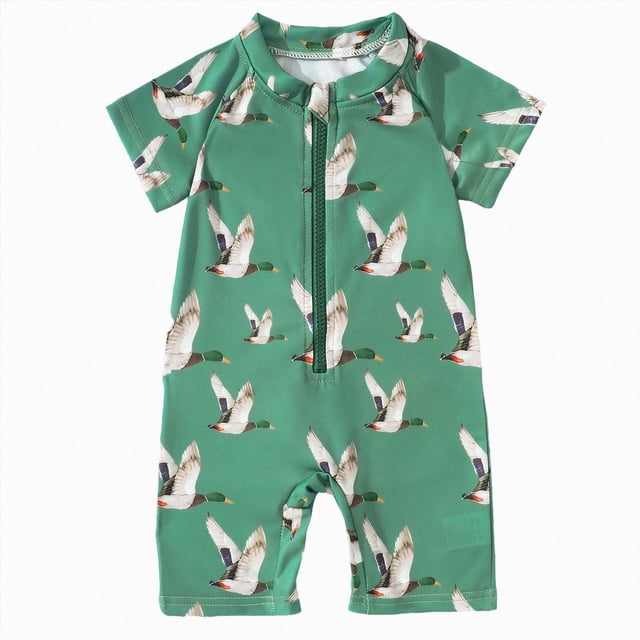 COMVALUE Toddler Baby Boy Swimsuit One-Piece Zipper Starfish Tree Print Bodysuit Sunsuit Swimwear Bathing Suit (Green, 2-3 Years)